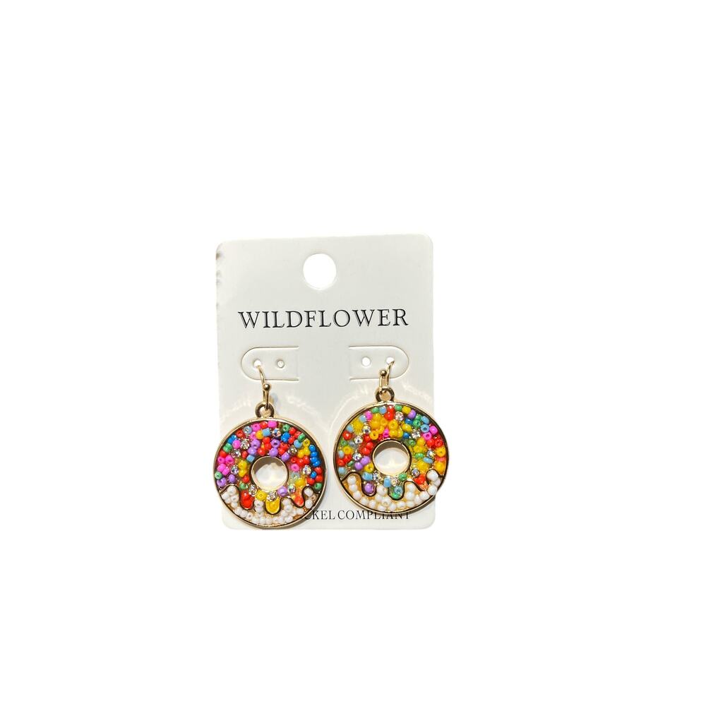 WIldflower Rainbow Donut Sprinkle Earrings Gold Tone Dangle Pink